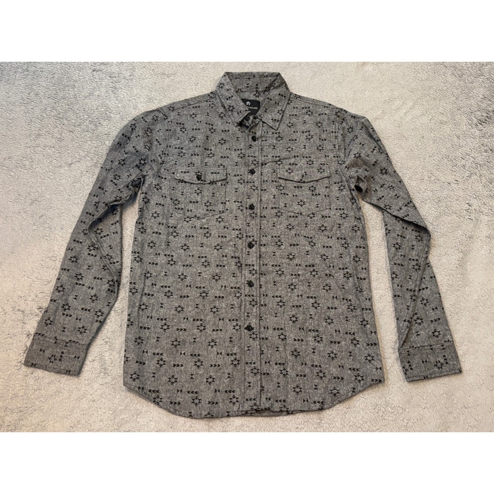 Shouthouse Mens Small Gray Tribal Geometric Print Long Sleeve Button Down Shirt